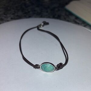 Leather Bracelet with Blue Stone